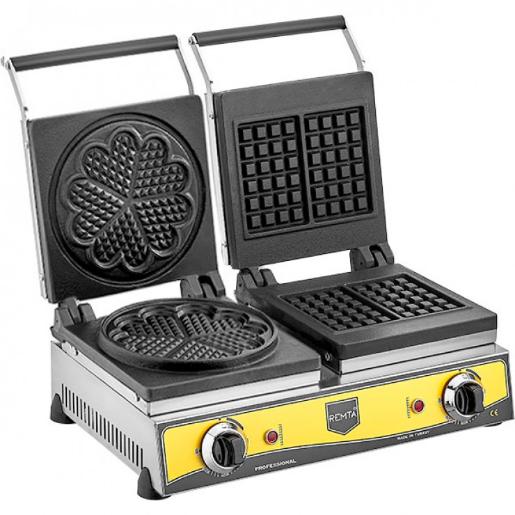 Çiftli Kare+Çiçek Model (21 cm Çap) Waffle Makinası Elektrikli